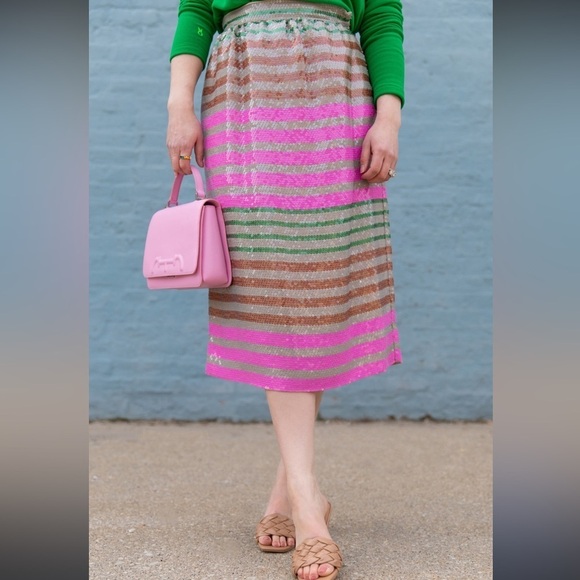 JCrew Collection Midi Sequin Striped Skirt Size 6 - Picture 4 of 14